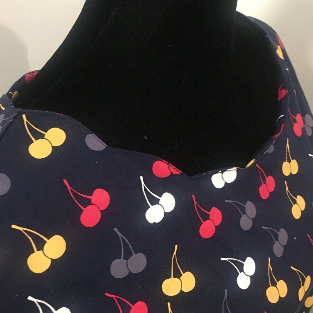 MODCLOTH CIRCUS Blue Cherries Scallop Neck Cap Sleeves Retro Dress UK 10 US 6 - Picture 4 of 9